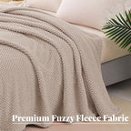 Whale Flotilla Queen Size Fuzzy Fleece Blanket for Bed, 90x90 Inch Fluffy Warm Soft Jacquard Blankets for All Season, Lightweight and Cozy, Camel