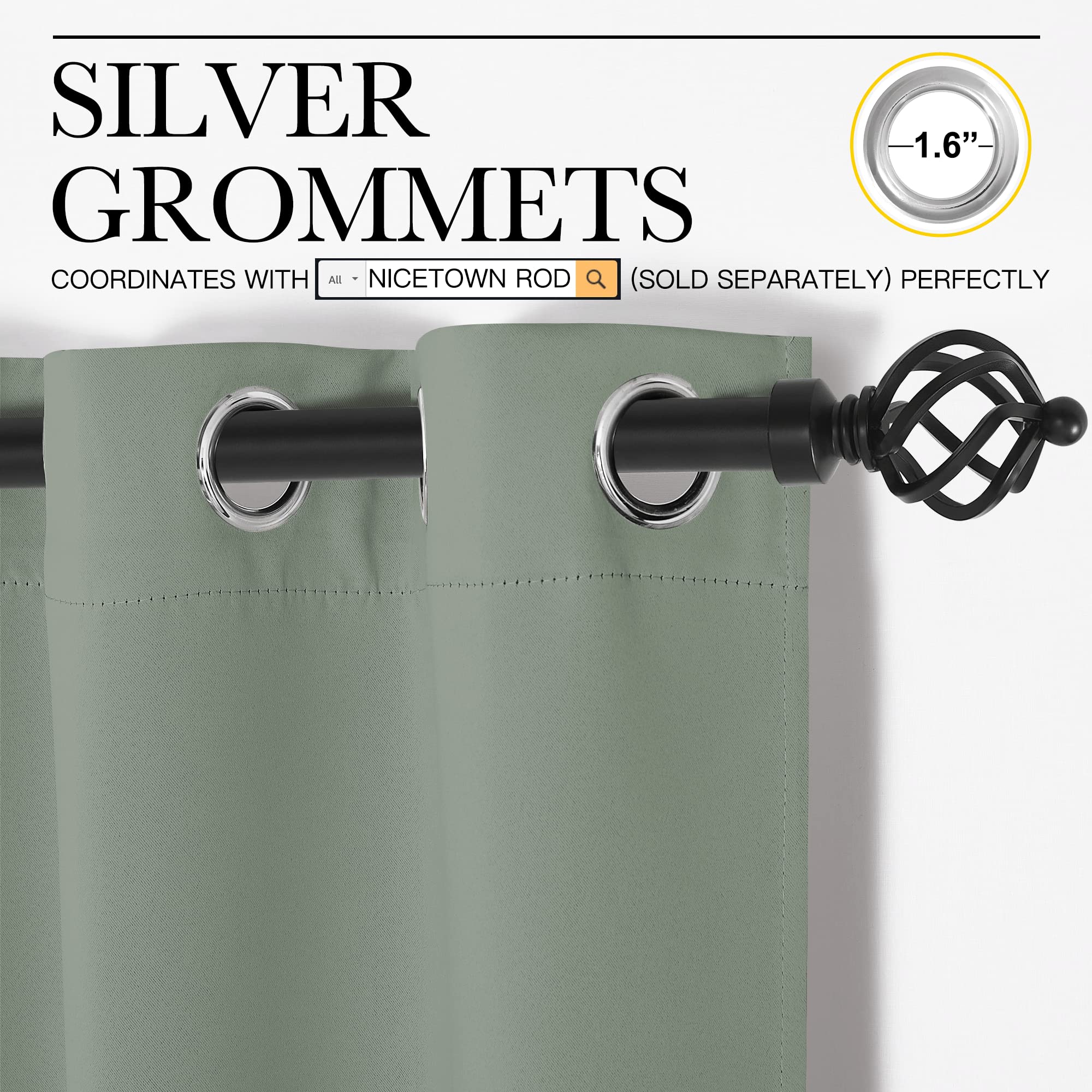 NICETOWN Sage Green Blackout Curtains 86" Long for Office, Dining Room, Guest Room, Sound Reducing Heat and Cold Block Curtain Panels for Modern Room Decorative (55" Wide, 2 Pieces)