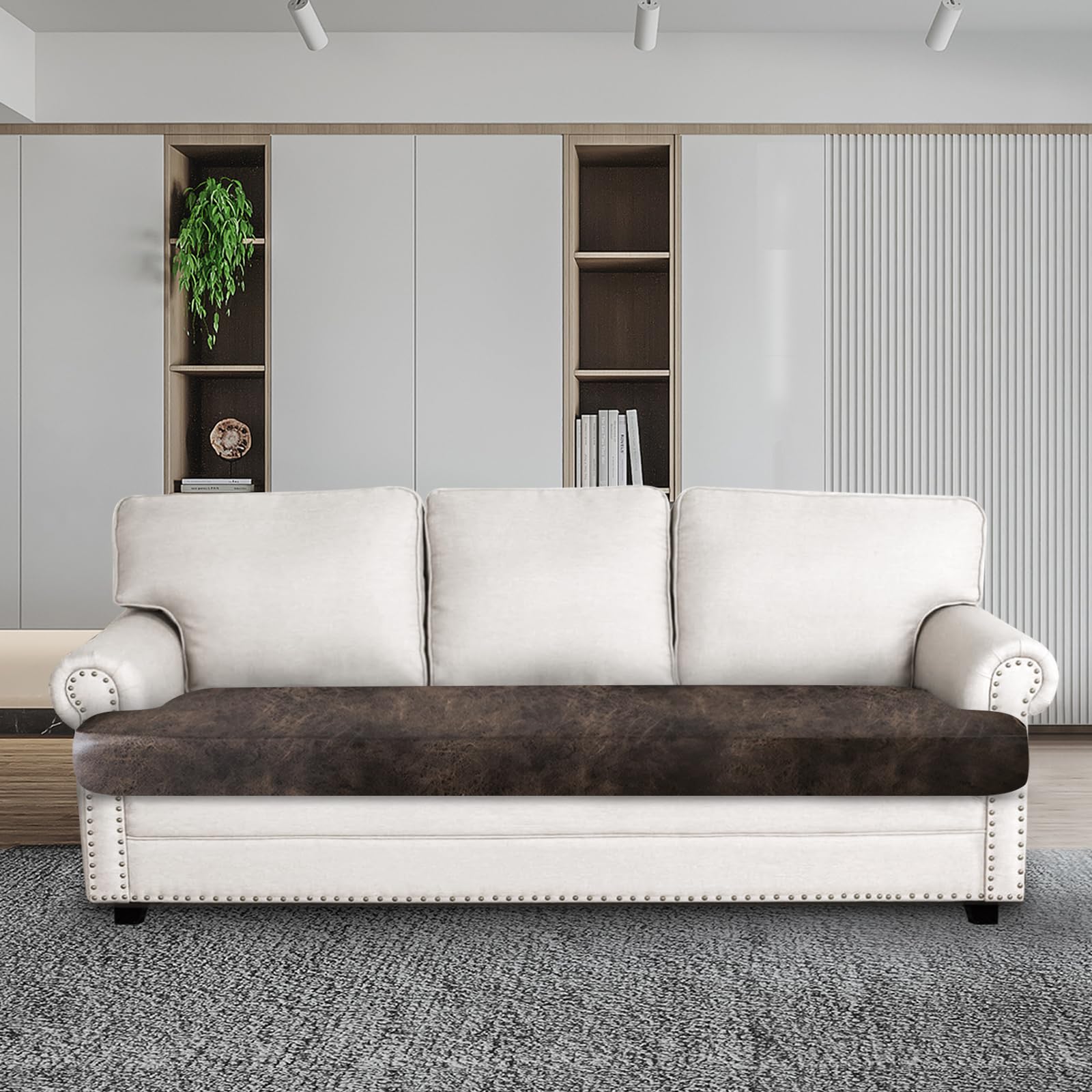 ANARACHON Leather Look Couch Cushion Covers Sofa Seat Slipcovers Sets Couches Furniture Protector for Sectional Armchair Loveseat Pets Kids Stretch Spandex Fabric (1 T-Cushion Sofa, Brown)