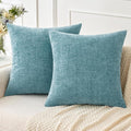 MIULEE Pack of 2 Smoke Blue Throw Pillow Covers 16x16 Inch Soft Chenille Pillow Covers for Sofa Living Room Couch Solid Dyed Cases