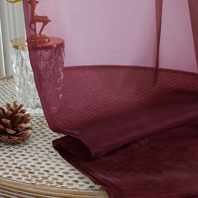 OVZME Wine Sheer Curtains 120 Inches Long 2 Panels Set, 59 Inch Extra Wide Soft Airy Lightweight Sheer Curtains for Living Room, Farmhouse Voile Filmy Rod Pocket Drapes, 59Wx120L Inches