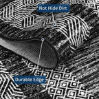 GarveeHome Washable Rug 5x7 Modern Bordered Rug with Non Slip Rubber Backing, Low Pile Thin Carpet, Soft Non Shedding Floor Covering, Foldable Printed Carpet for Living Room Bedroom, Black