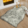 Ciicool Faux Sheepskin Rugs Soft Faux Fur Rug White Gradient Sliver Black