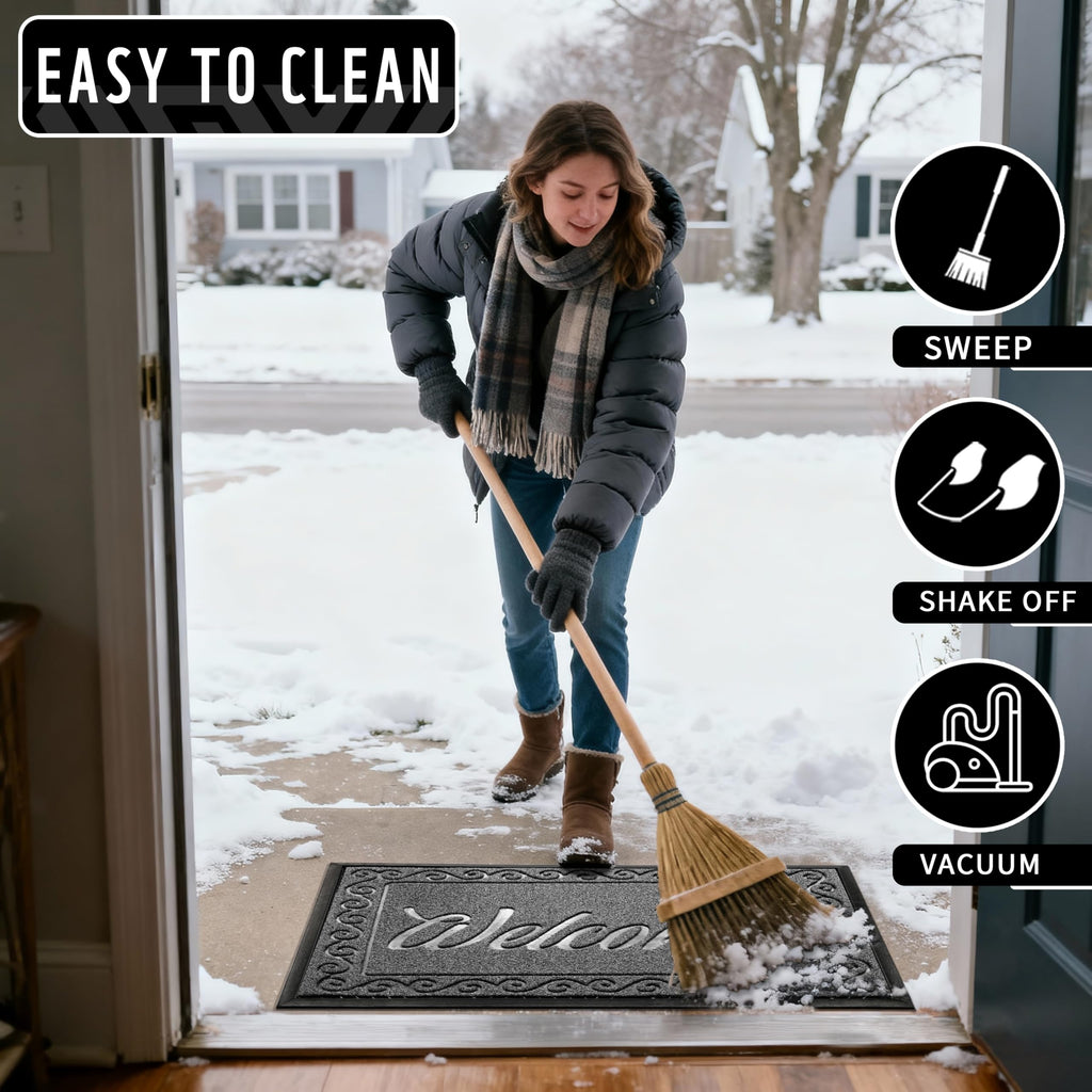 Yimobra Welcome Mat, Heavy Duty Sturdy Door Mats for Home Entrance Outdoor Indoor, Front Doormat for Outside Patio Floor Entry Porch Garage Office, Waterproof, Low Profile, 60 x 36, Black Grey