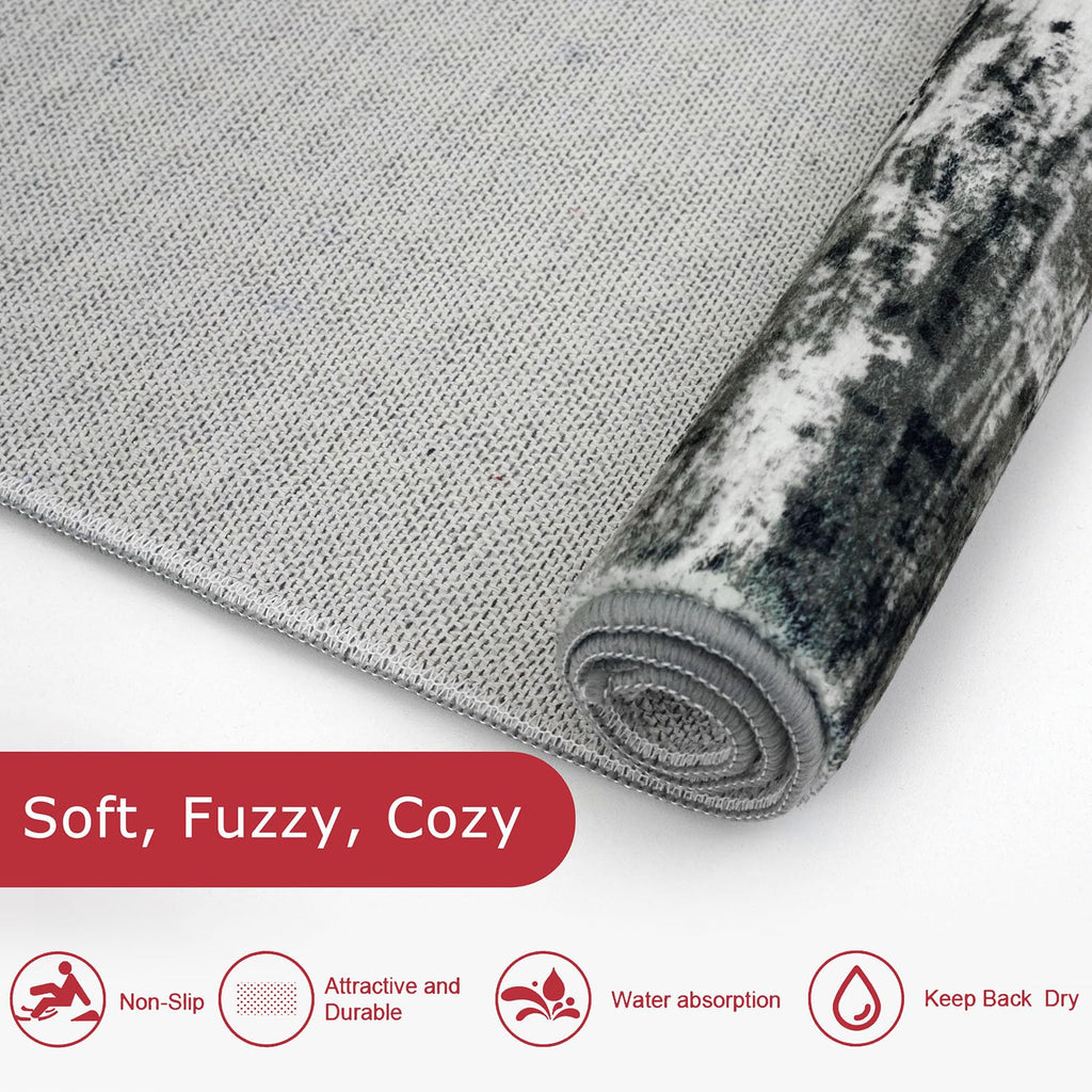 KOZYFLY Modern Abstract Washable Rug Runner 2.6x16 Hallway Rug Runner Non-Slip Soft Kitchen Runner Rugs, Black Grey Striped Carpet for Stair Entryway Bathroom Laundry Room Foyer