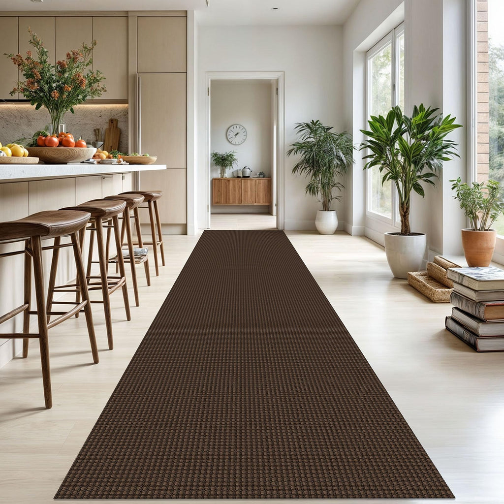 KOZYFLY Extra Long Runners for Hallways 3x18 ft Washable Kitchen Runner Non Slip Rubber Backed Hallway Rug Cotton Entryway Runner Rug Floor Carpet for Indoor Hall, Kitchen, Stair, Reddish Brown/Coffee