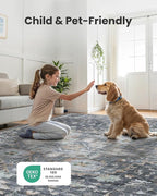 AMADA HOMEFURNISHING 9x12 Washable Area Rug, Low-Profile Large Area Rug with Non-Slip Backing & Durable Edge Binding, Vintage Large Rugs for Living Room, Bedroom & Dining Room