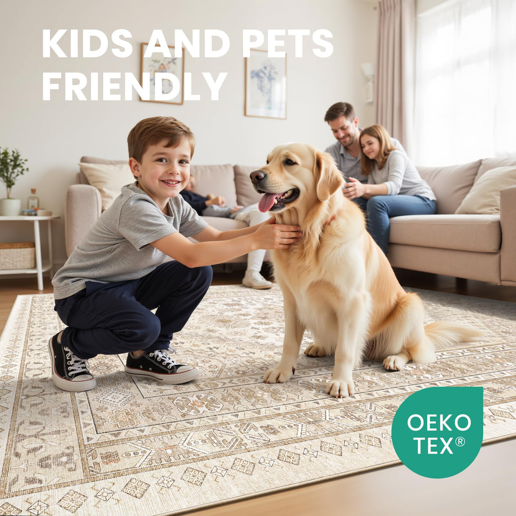zesthome 6x9 Area Rugs for Living Room,Large Washable Rug,Beige