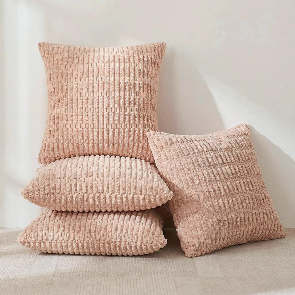 Fancy Homi 4 Packs Decorative Throw Pillow Covers for Living Room Couch Bed, Modern Farmhouse Boho Home Décor Accent Cushion Case, 18" x 18", Blush Pink