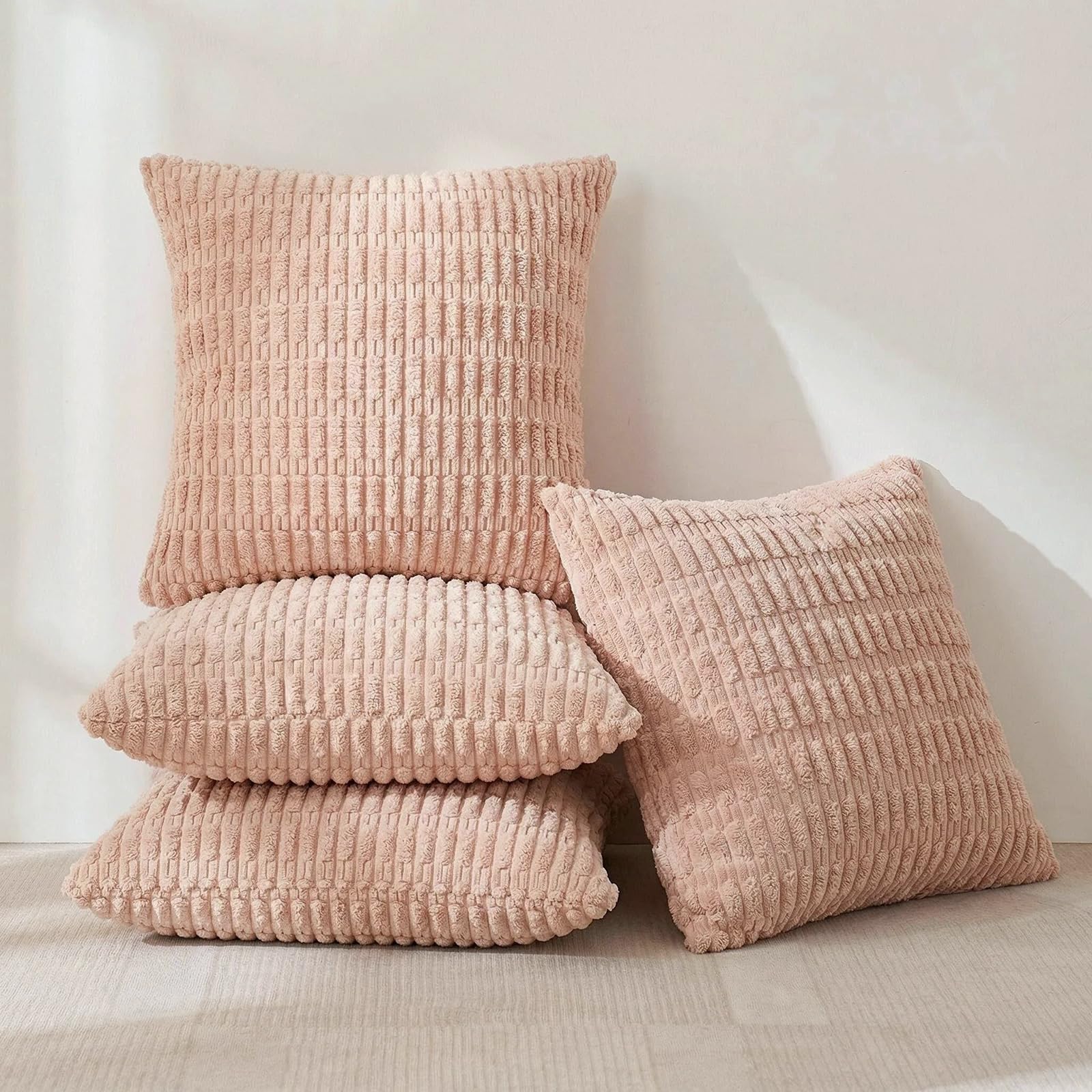Fancy Homi 4 Packs Decorative Throw Pillow Covers for Living Room Couch Bed, Modern Farmhouse Boho Home Décor Accent Cushion Case, 18" x 18", Blush Pink