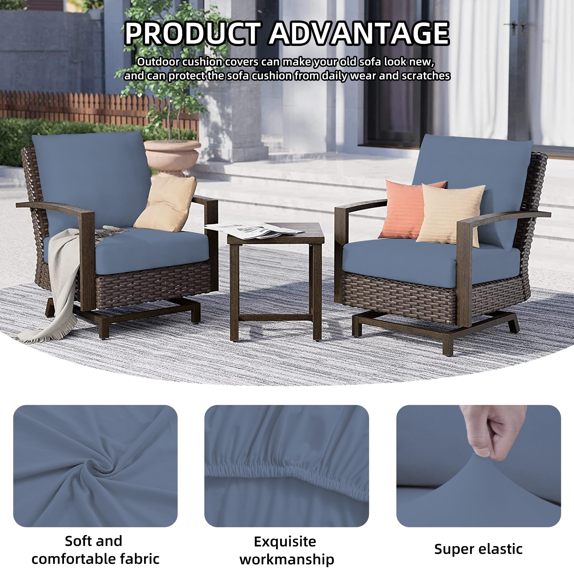 DREAHOTEXTIL 8Pcs Outdoor Cushion Covers, Elastic Patio Cushion Covers