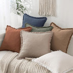 MIULEE Decorative Throw Pillow Covers Neutral Linen Fringe Throw Pillows Set of 2 Natural Linen Boho Farmhouse Cushion Covers with Tassels for Couch Sofa Bed Spring Home Decor 24x24 Inch
