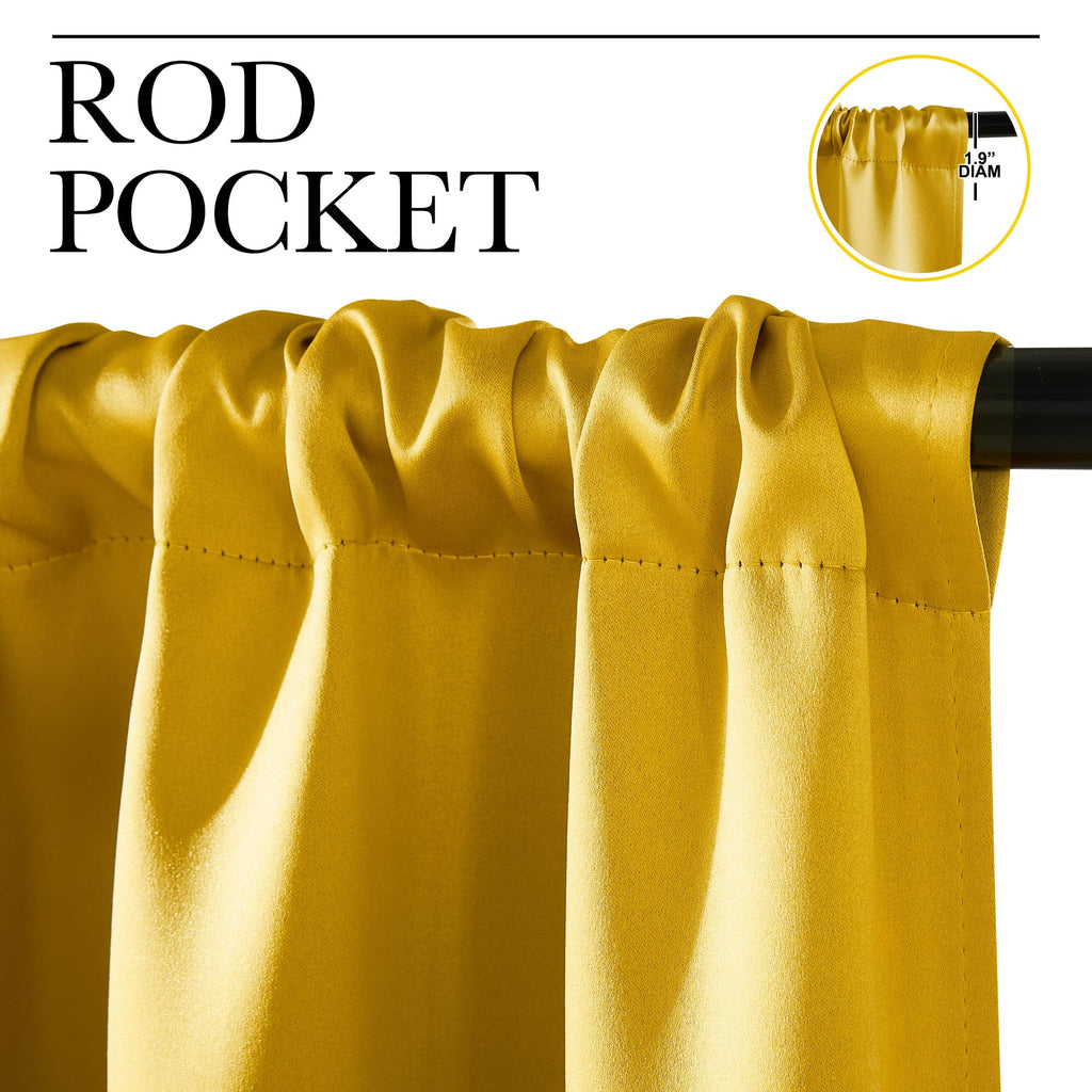 NICETOWN Gold Blackout Cafe Faux Silk Curtains for Small Windows, 42" Wide by 36" Long, 2 Panels, Rod Pocket Privacy Blackout Satin Drapes for Home Decoration