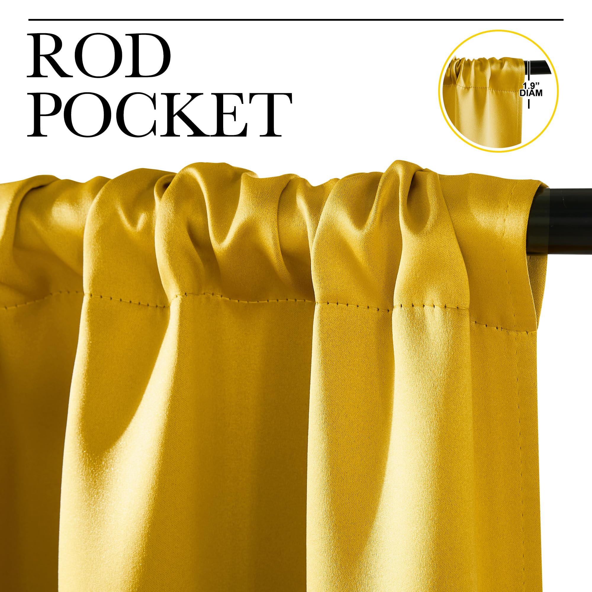 NICETOWN Gold Blackout Cafe Faux Silk Curtains for Small Windows, 42" Wide by 36" Long, 2 Panels, Rod Pocket Privacy Blackout Satin Drapes for Home Decoration