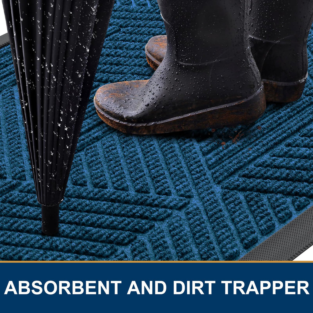 Smiry Front Door Mat Outside Entrance, Low Profile Rubber Doormat, 47x32