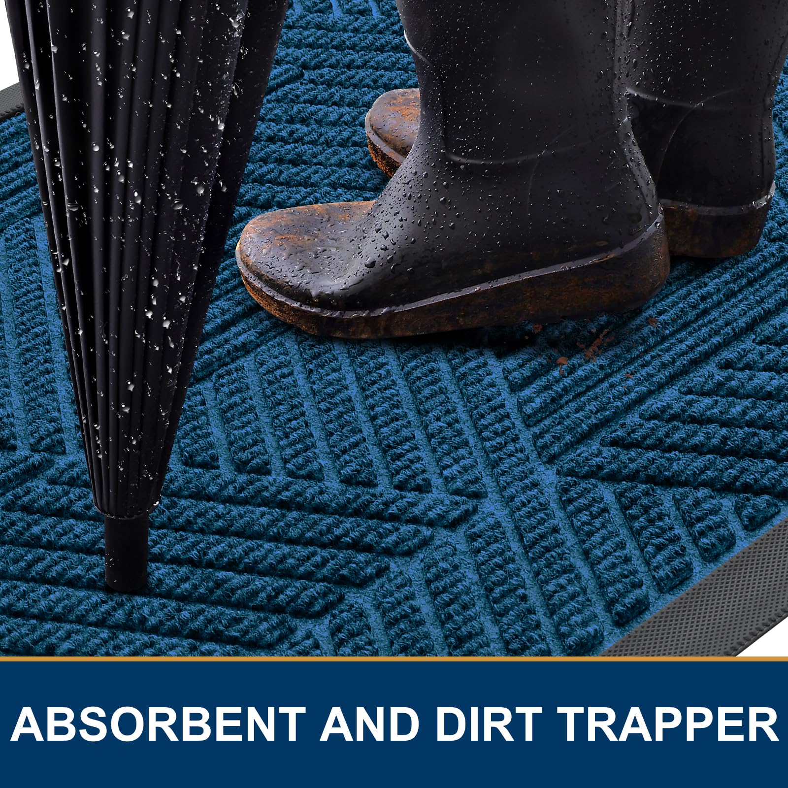 Smiry Front Door Mat Outside Entrance, Low Profile Rubber Doormat, 47x32