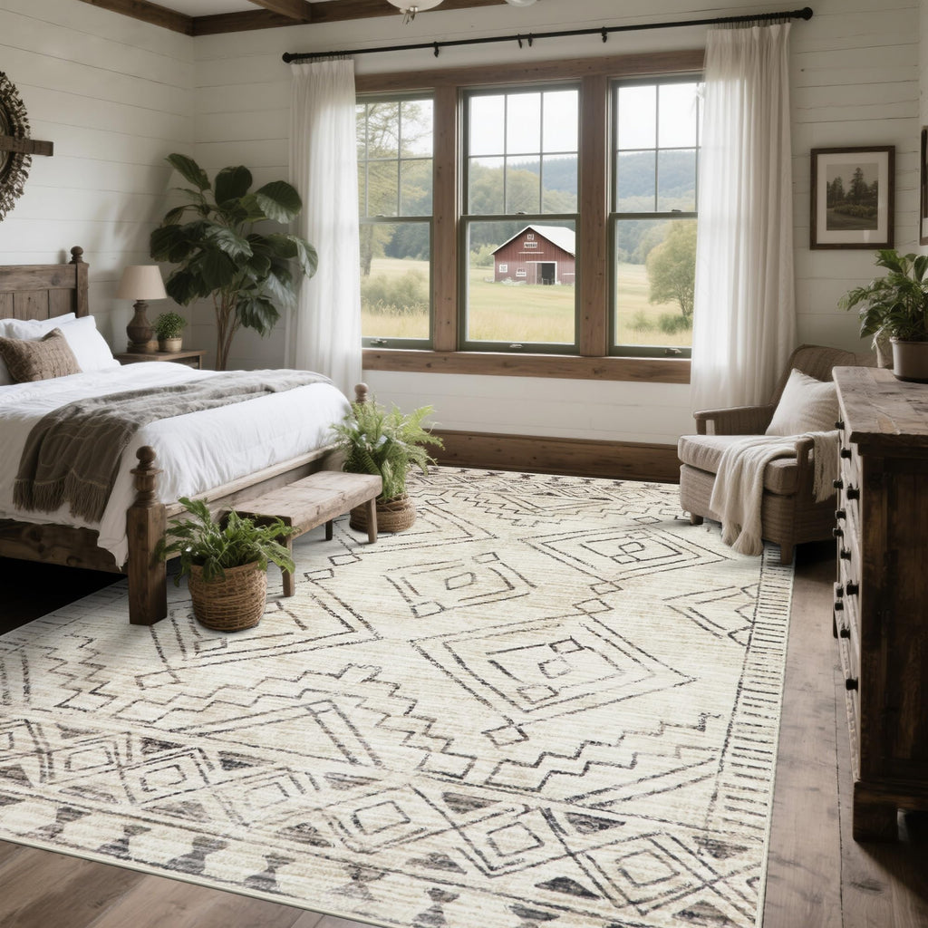8x10 Washable Area Rugs for Living Room,Bedroom,Dining Room- Morocco Beige