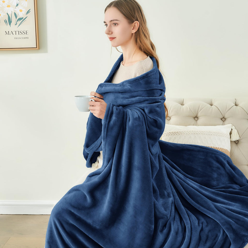 BEDELITE Fleece Blanket Soft Plush King Size Bed Blanket Navy 108"x90"