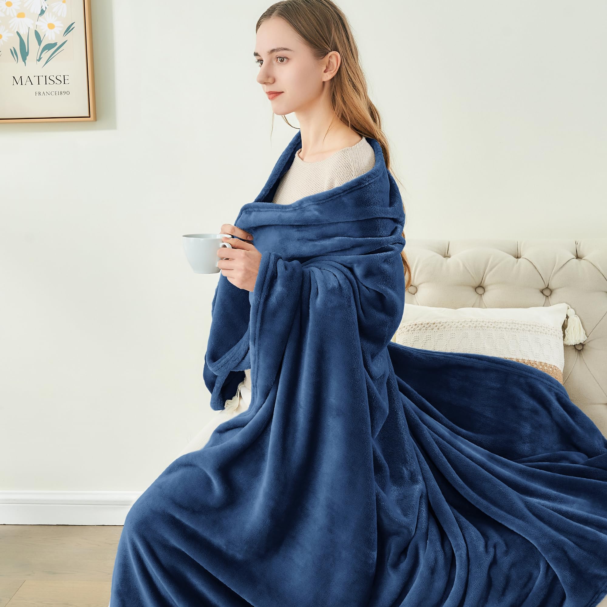 BEDELITE Fleece Blanket Soft Plush King Size Bed Blanket Navy 108"x90"