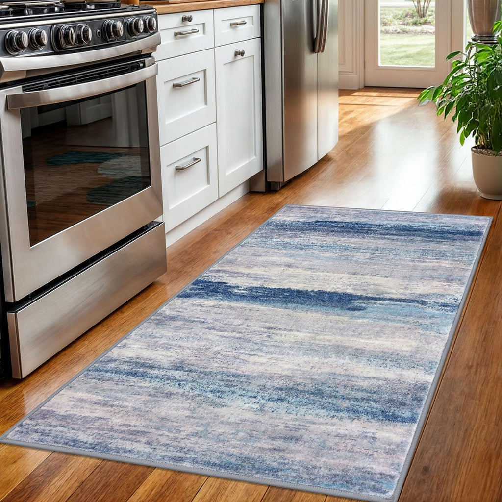 KOZYFLY 3x5 Rug Modern Ombre Living Room Area Rug, Washable Rugs for Bedroom Non-Slip Soft Stain Resistant Striped, Print Blue/Grey/Beige Abstract Carpet for Living/Laundry/Kid Room