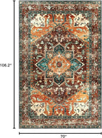 Yamaziot 6x9 Large Area Rug, Non-Slip Washable Boho Vintage Living Room Rug with Rubber Backing, Low Pile Faux Wool Soft Distressed Rug Floor Carpet for Dinning Room, Bedroom