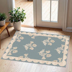 Front Door Mat Outside Entrance - 2x3 Floral Non-Slip Washable Doormat Indoor Outdoor Mat Blue Retro Farmhouse Scalloped Entry Rug Small Throw Rugs for Entryway Kitchen Front Porch Decor