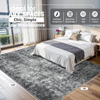 9x12 Area Rugs for Living Room Rug Washable: Abstract Large Rug for Dining Room Bedroom Carpet Non Slip 9 by 12 Indoor Modern Nursery Home Office Black Grey