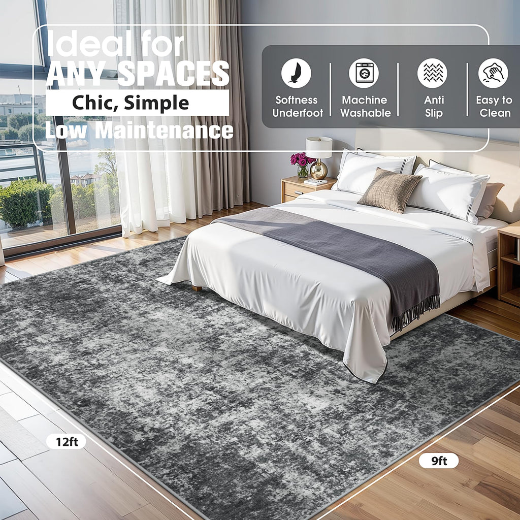 9x12 Area Rugs for Living Room Washable Bedroom Dining Room Black Grey