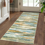 Lansny Modern Abstract Runner Rug 2x5, Green Mustard Multi Washable Entryway Kitchen Runner Non-Slip Soft Hallway Rug Runner Thin Print Faux Wool Carpet for Bedroom Laundry Room Indoor