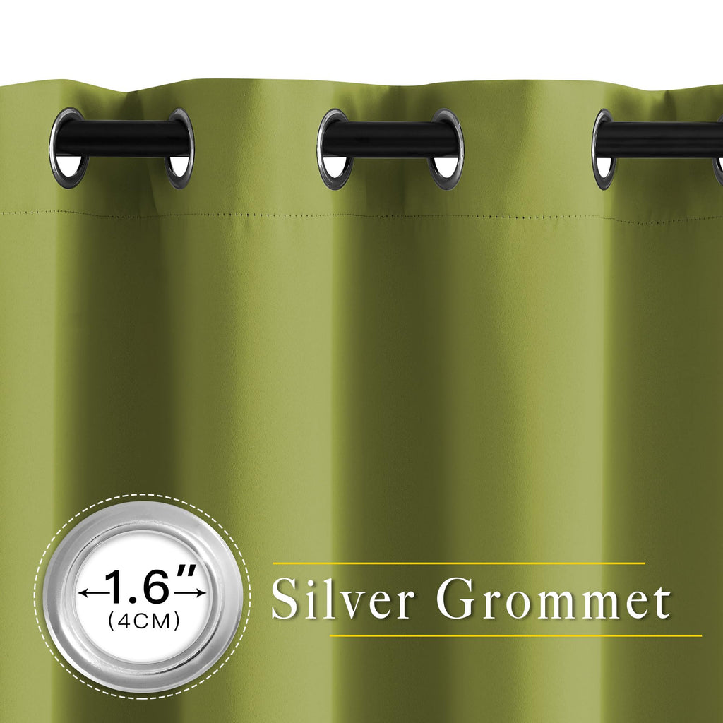 NICETOWN Fresh Green Room Darkening Curtains 102 inch Length, Grommet Energy Saving Thermal Drapes Sound Reducing Heat Blocking Window Treatments for Living Room, 2 Panels, W52 x L102