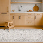 Hazo Haus Light Gray Washable 2'6"x8' Wide Runner Rugs for Kitchen, Bathroom, Hallway, Non-Slip & Stain Resistant Long Floor Rug, Neutral Boho Floral Décor