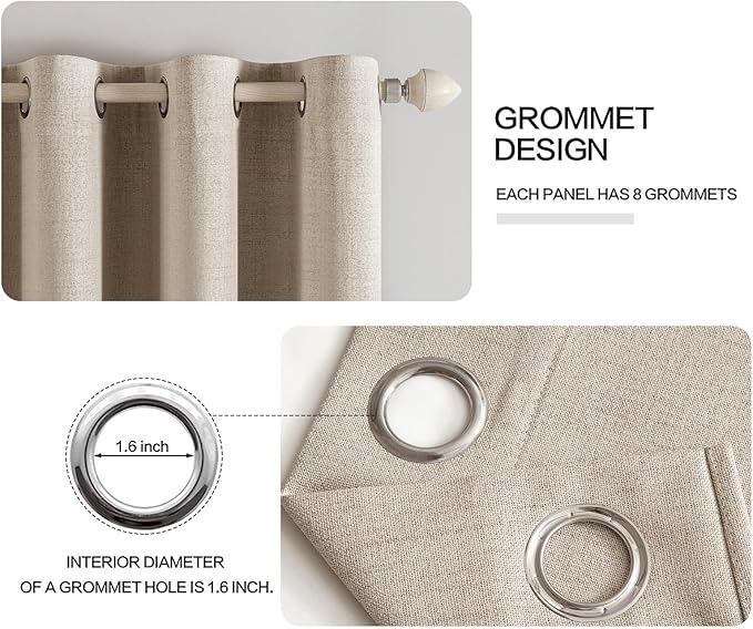 MIULEE 100% Blackout Linen Curtains for Bedroom 52x90 Inches Taupe
