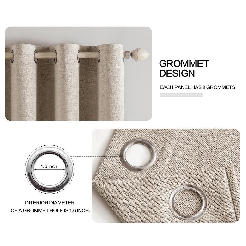 MIULEE 100% Blackout Linen Curtains for Bedroom 52x84 Inches Taupe