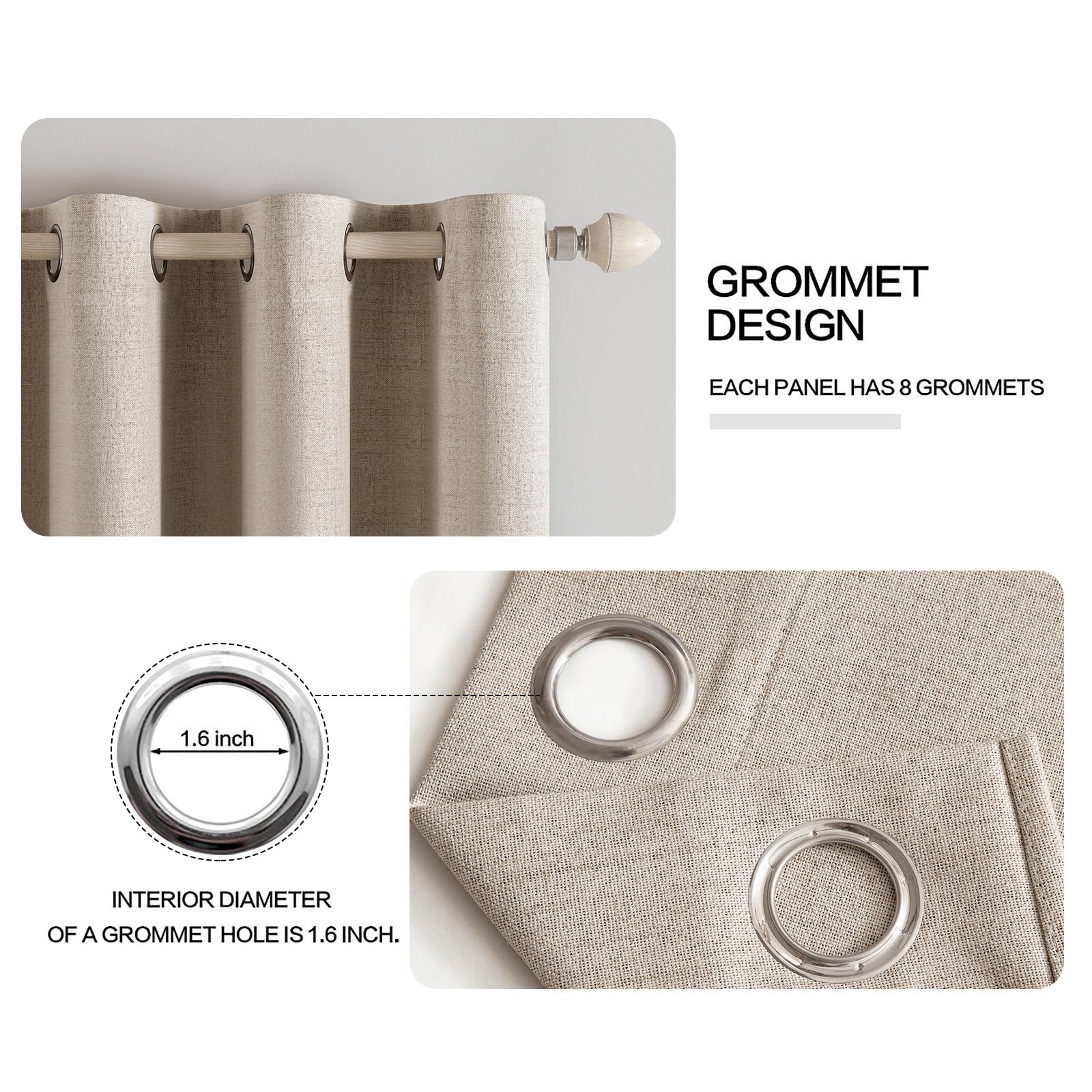 MIULEE 100% Blackout Linen Curtains for Bedroom 52x84 Inches Taupe