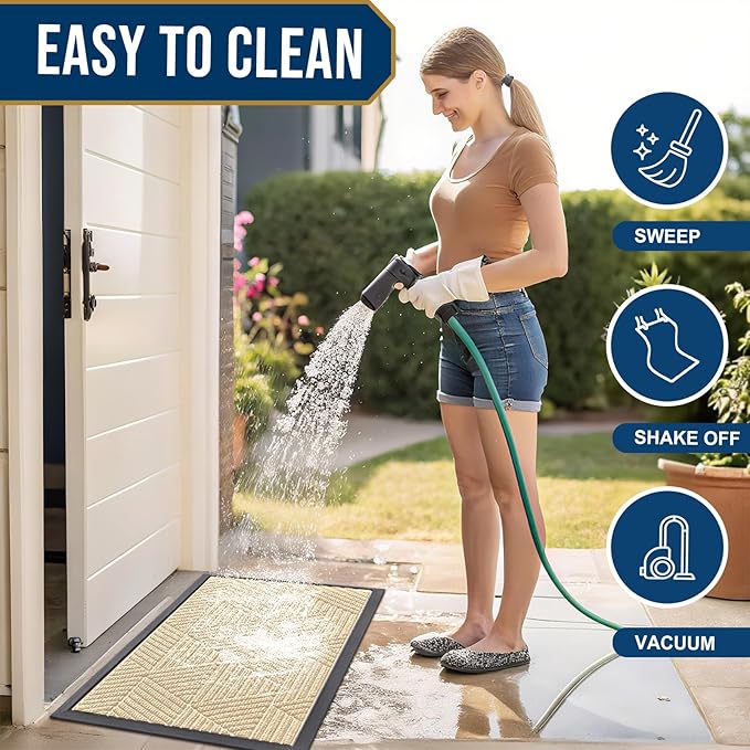 Smiry Front Door Mat Outside Entrance, Heavy Duty Sturdy Natural Rubber Doormat, Trap Dirt and Moisture, Easy Clean Low Profile Welcome Floor Mats for Indoor Outdoor Entry, 59x23 Inch, Beige