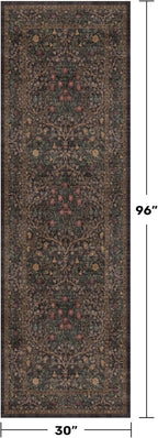 Dark Brown 2'6" x 8' Runner Rug for Hallways Non Slip, 8ft Extra Long Floor Runner for Kitchen, Entryway Indoor, Washable Rubber Backing Stain Resistant - Vintage Dark Botanical Floral Décor
