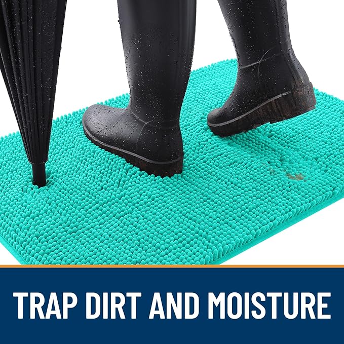 OLANLY Dog Door Mat for Muddy Paws 48x30, Absorbs Moisture and Dirt, Absorbent Non-Slip Washable Doormat, Quick Dry Chenille Mud Mat for Dogs, Entry Indoor Entryway Carpet for Inside Floor, Teal
