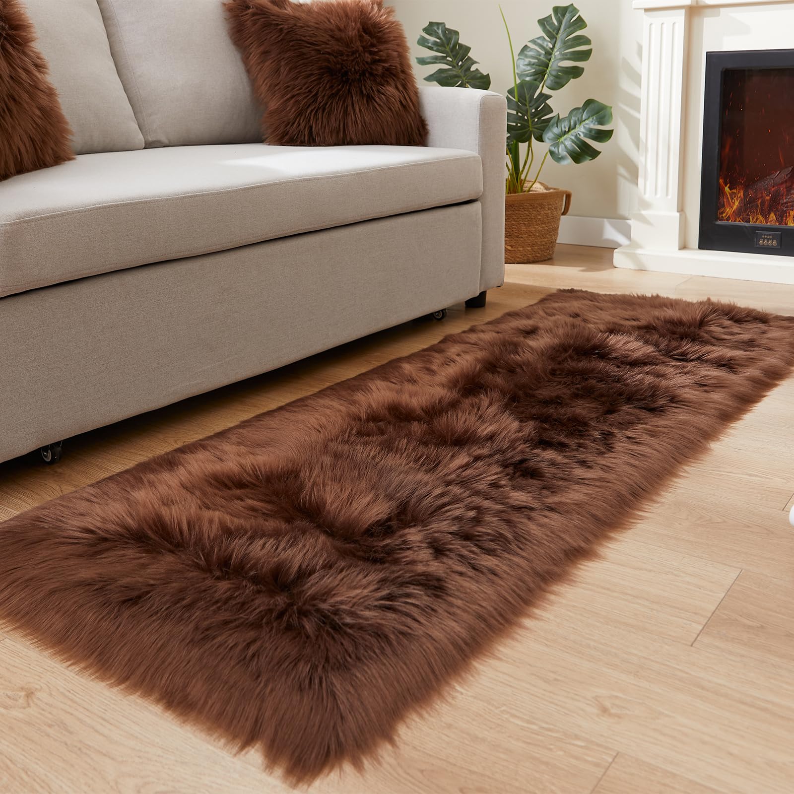 EasyJoy Ultra Soft Fluffy Rugs Faux Fur Rug Chair Cover Seat Pad Fuzzy Area Rug (2x6 ft Rectangle, Coffee)