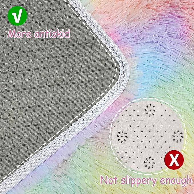 Fluffy Rainbow Rug for Girls Bedroom 2x6 Feet Kawaii Tie Dye Runner Rug Cute Colorful Unicorn Area Rug for Kids Teens Nursery Baby Princess Room Living Room Dorm Home Decor Mat Carpets