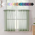 Aiyufeng Sage Green Sheer Curtains 36 inches Long 2 Panels, Green Tiers Short Kitchen Curtains Sheers Solid Half Window Drapes for Bedroom, Rod Pocket, 40" Wx36 L