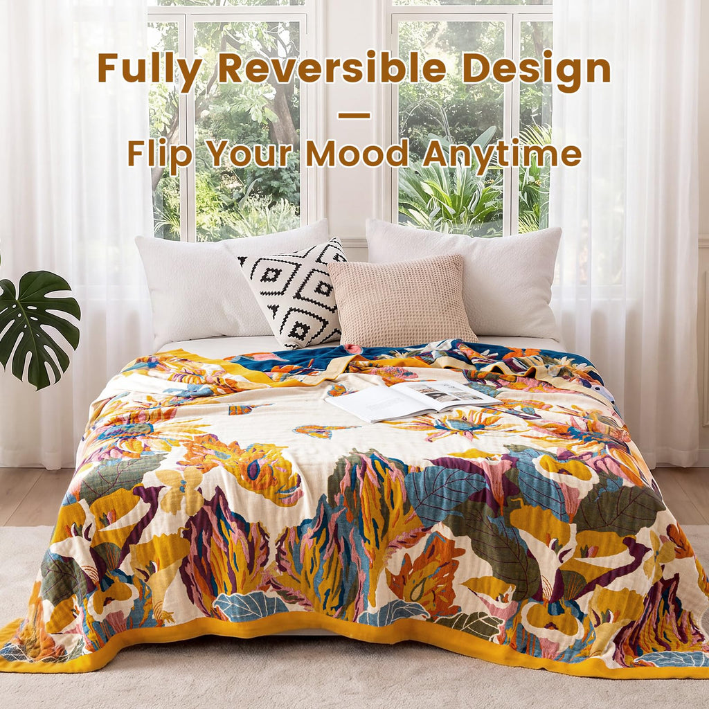 MSGKV Boho Throw Blanket 90"x90" Cotton Blanket for Bed, Queen Size Throw