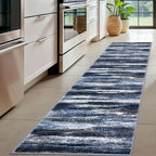 Lansny Modern Abstract Hallway Runner Rug, Navy Blue Washable Kitchen Runner Non-Slip Soft 2x8 Runner Rug Thin Print Faux Wool Carpet for Entryway Bedroom Laundry Room Indoor