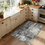 Latte&Fog 2x3 Entryway Rug, Small Modern Abstract Door Mat, Washable Kitchen Rug, Boho Non Slip Low Pile Carpet for Indoor Kitchen, Entry, Front Door and Bathroom - Black/Gold