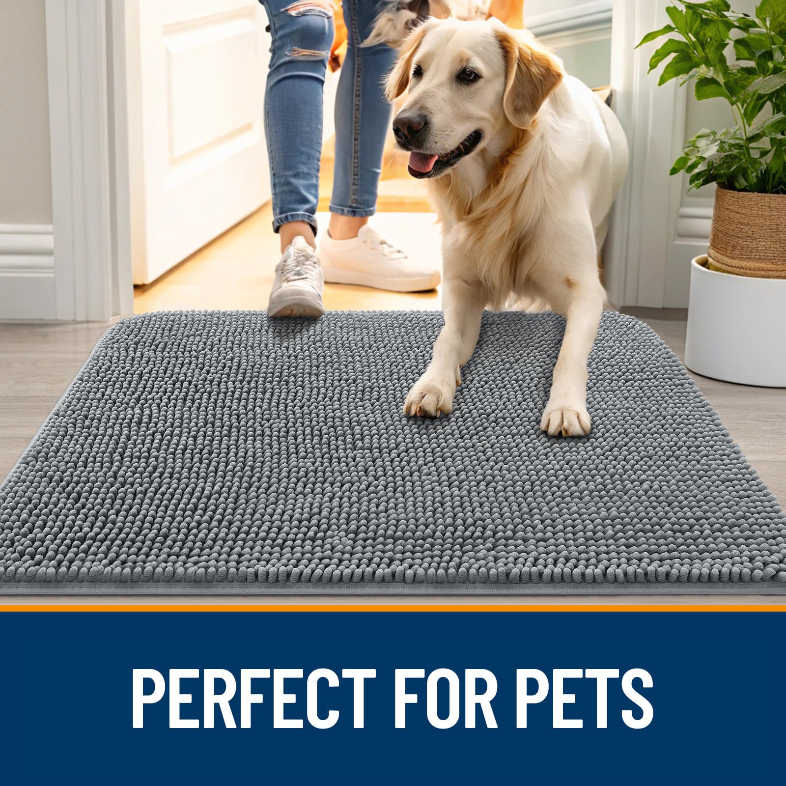 OLANLY Dog Door Mat for Muddy Paws 54x32, Super Absorbent Chenille Mud Mat