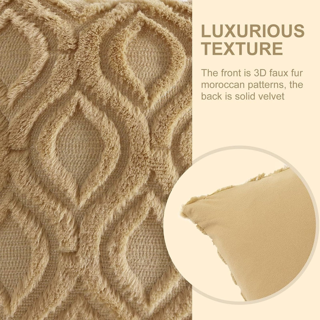 decorUhome Faux Fur Light Brown Khaki Throw Pillow Covers 26x26 Set of 2