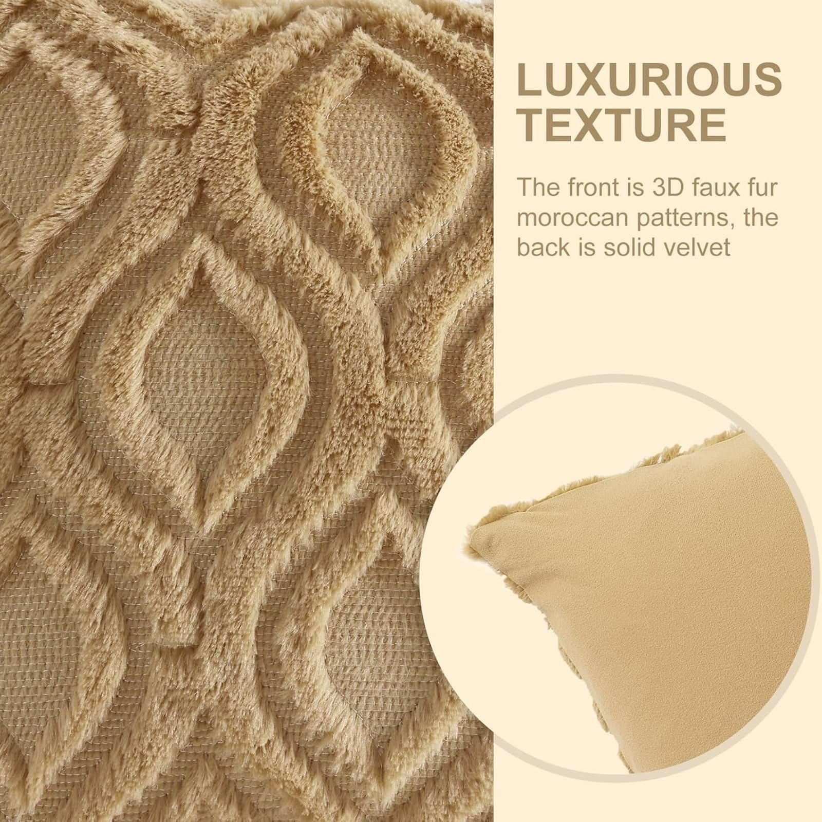 decorUhome Faux Fur Light Brown Khaki Throw Pillow Covers 26x26 Set of 2