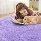 OLANLY Light Purple Round Rugs for Bedroom - Machine Washable, 2 ft Circle Area Rugs for Living Room, Soft and Fluffy Shaggy Carpet for Teen Girls and Boys, Nursery Rooms, Dorms, Home Decor Aesthetic