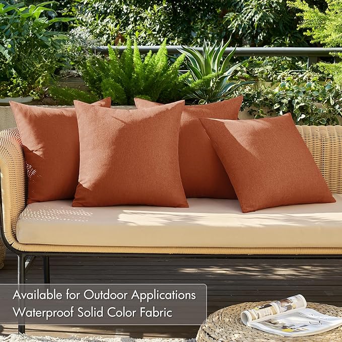 MIULEE Pack of 4 Decorative Rust Throw Pillow Covers Linen Waterproof Pillow Covers Outdoor Farmhouse Cushion Cases for Patio Garden Tent Balcony Couch Sofa 16x16 inch