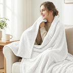 Exclusivo Mezcla Fleece Bed Blanket Queen Size, Super Soft and Warm Blankets for Couch, Sofa and Bed Waffle Textured, Cozy, Fuzzy and Lightweight (Pure White, 90x90 Inches)