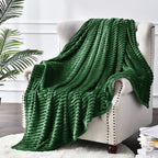 BEDELITE 3D Ribbed Dark Green Fleece Throw Blanket for Couch, 50x60 Inch